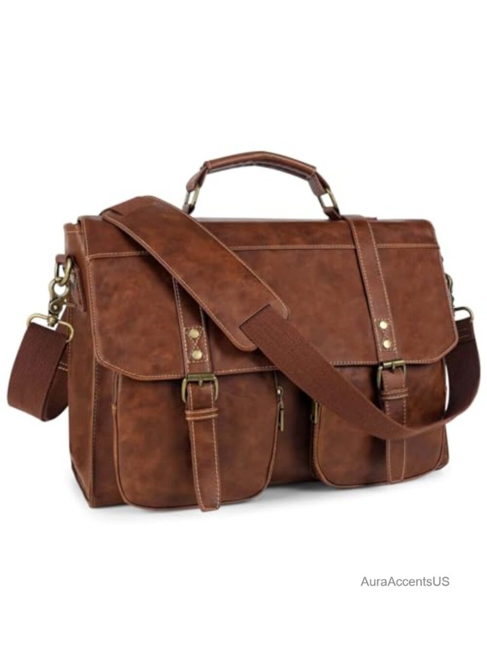 Vintage PU Leather 15.7" Laptop Messenger Bag Briefcase for Men